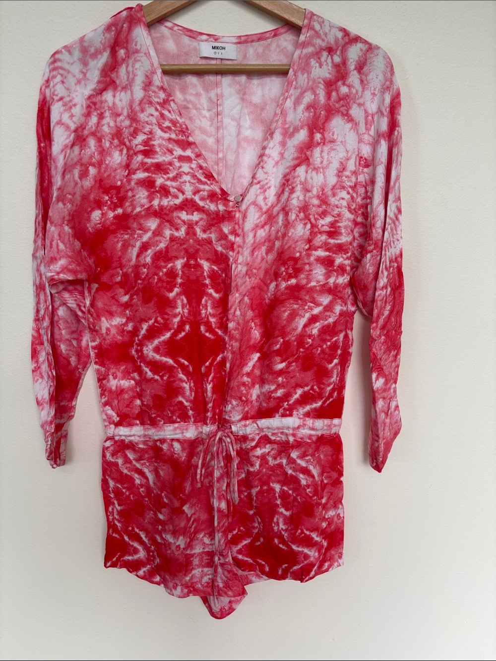 Mikoh pink and White Tie-Dye Jumpsuit Romper with drawstring